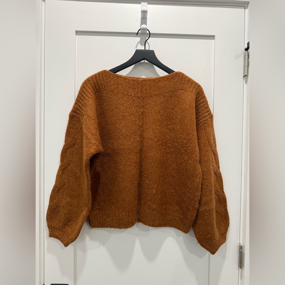 Madewell Women's Sweater in Rich Brown with Knitted Sleeve Detail